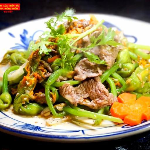 Stir-fried Pumpkin Flower With Beef - BÔNG BÍ XÀO BÒ
