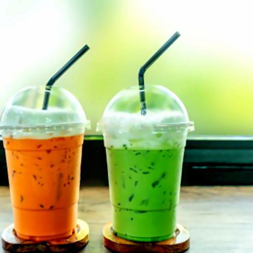 tra-sua-thai-xanh-ly-lon-kem-thach-tran-chau-va-banh-flan