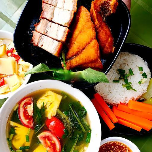 com-ca-cham-gion-thit-heo-quay