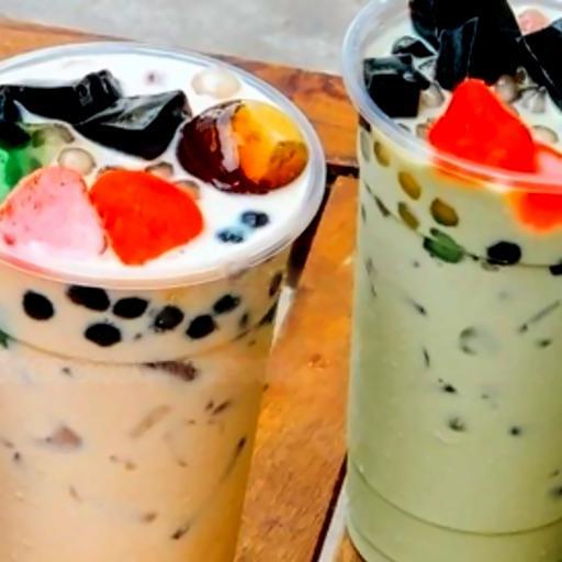 tra-sua-sam-dua-full-topping-banh-flan