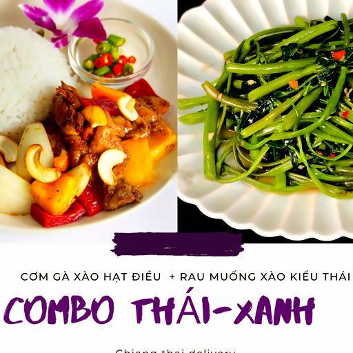 combo-com-ga-xao-hat-ieu-rau-muong-xao-cay